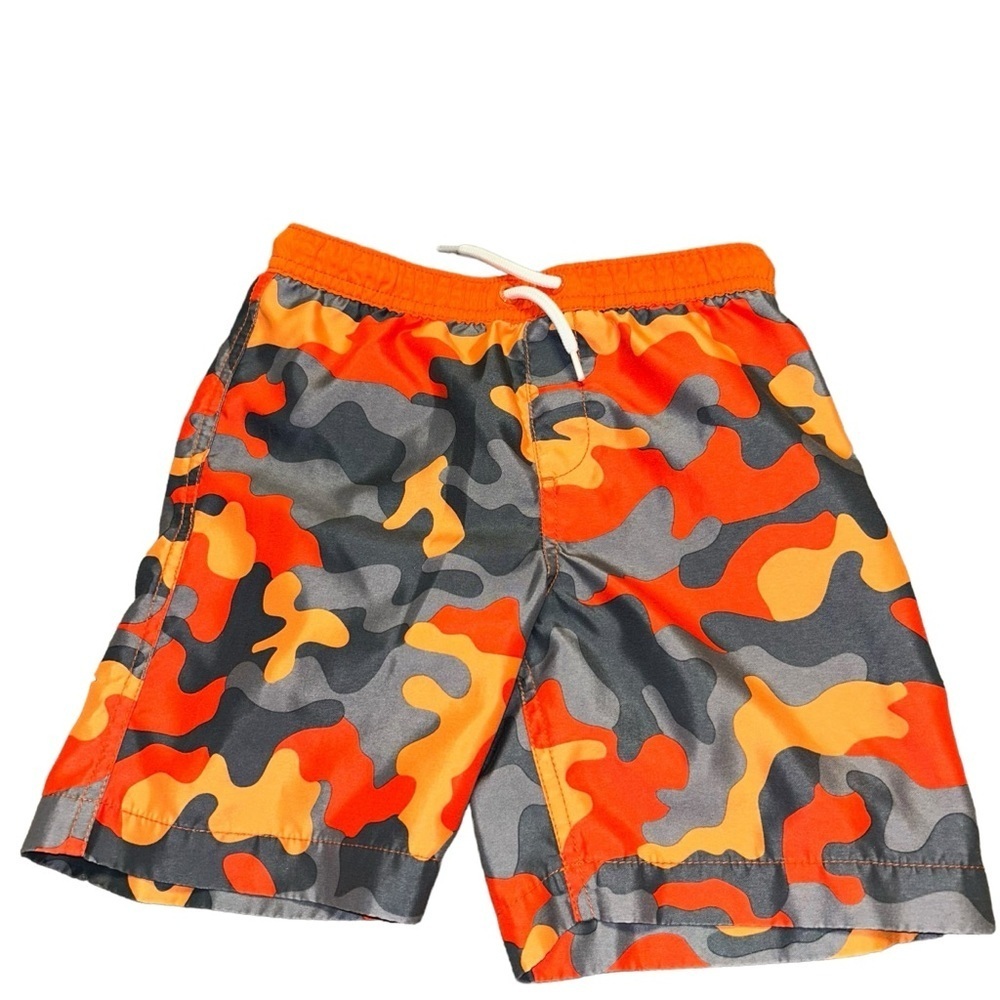 Lands end boys kid orange camo swim trunks shorts size 7